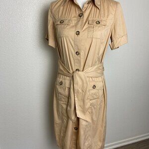 Vintage ANNE Klein Shirt Dress Sport Camel Button-Down Pockets Size 2